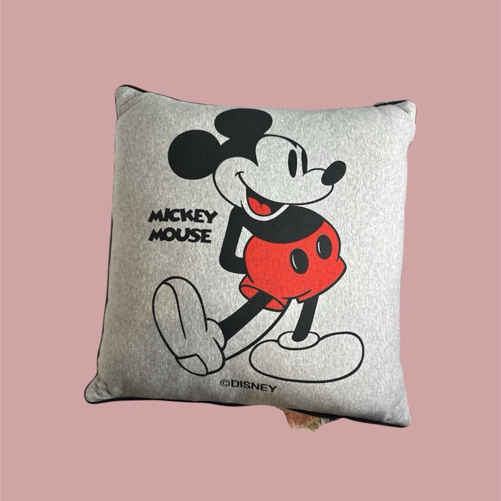 DISNEY MICKEY MOUSE FIGURE GRAY THROW PILLOW